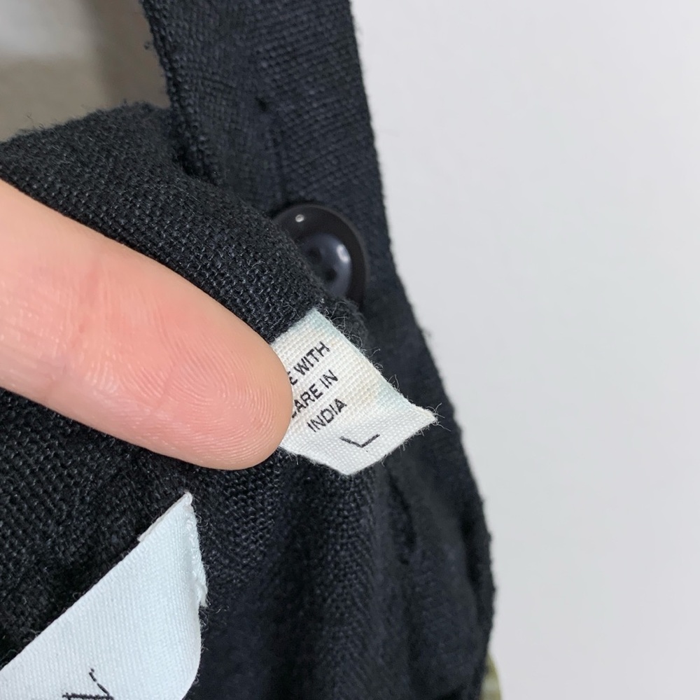NEW Doen Peninsula Pinafore Dress (Sz L) Silk Linen Ruffle Apron Bib Maxi Black - Picture 14 of 16